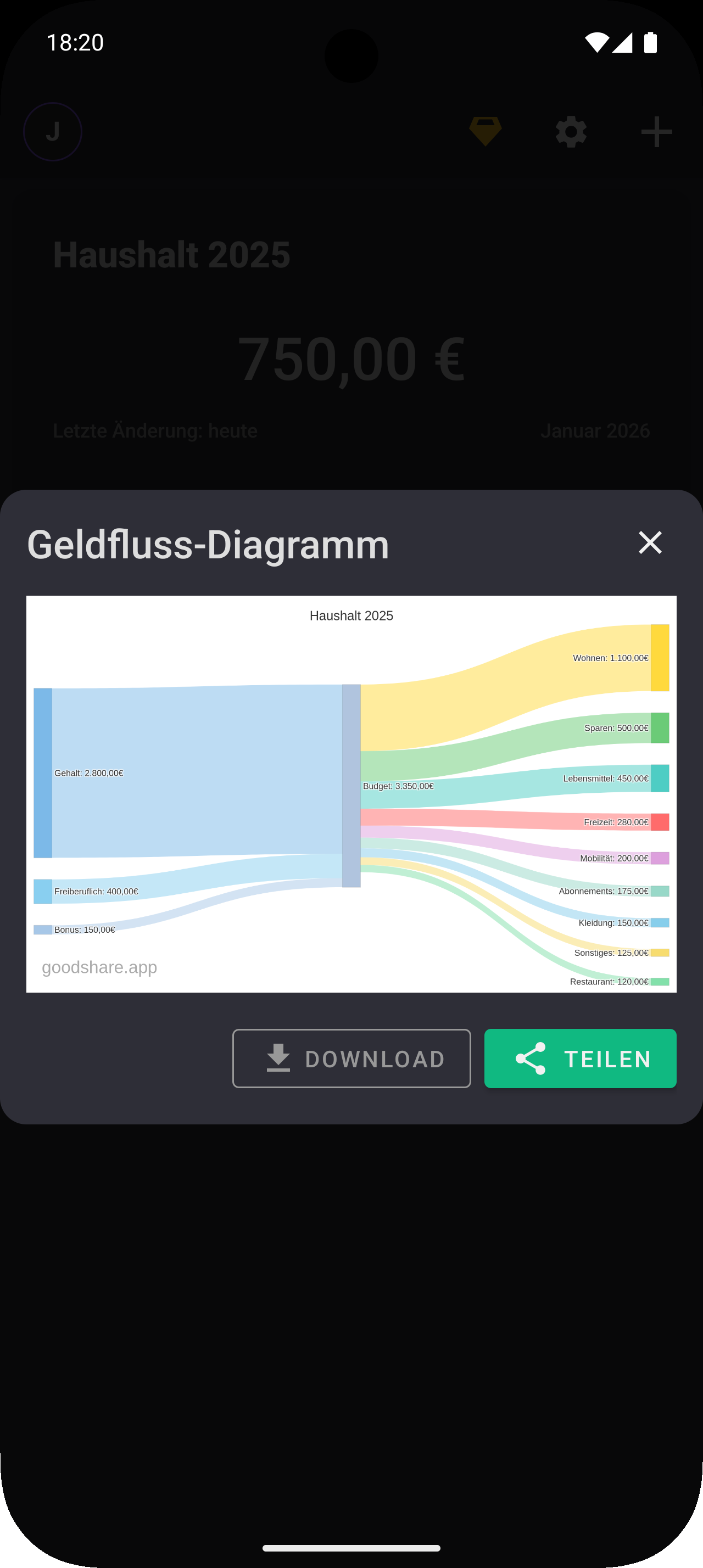Sankey Cash Flow Diagramm - Geldfluss visualisiert