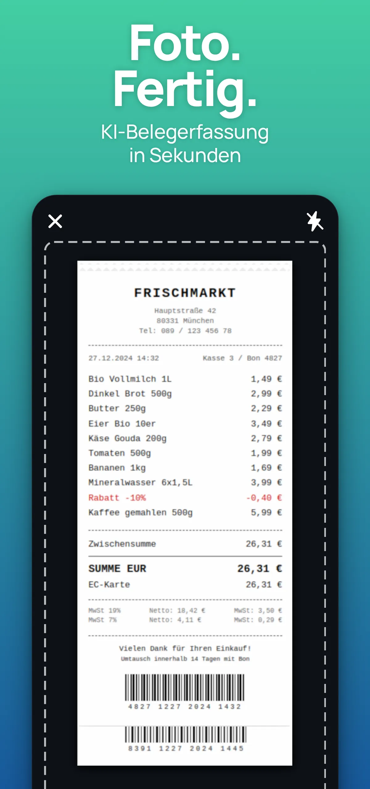 Android: Foto. Fertig. KI-Belegerfassung in Sekunden