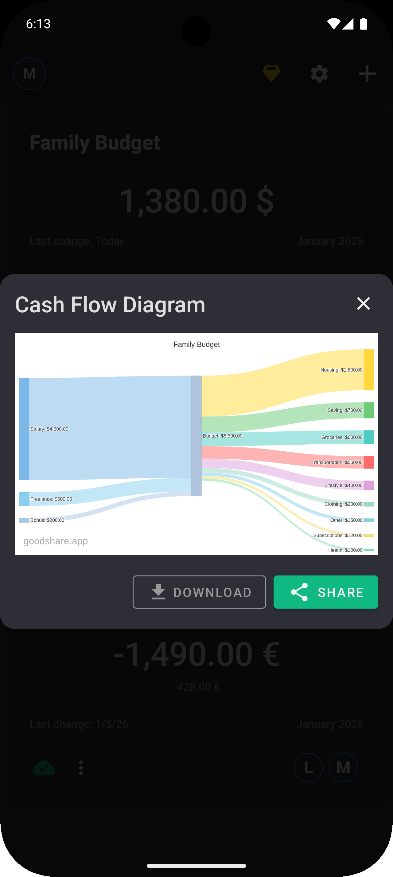 Sankey Cash Flow Diagram - Visualize your money flow
