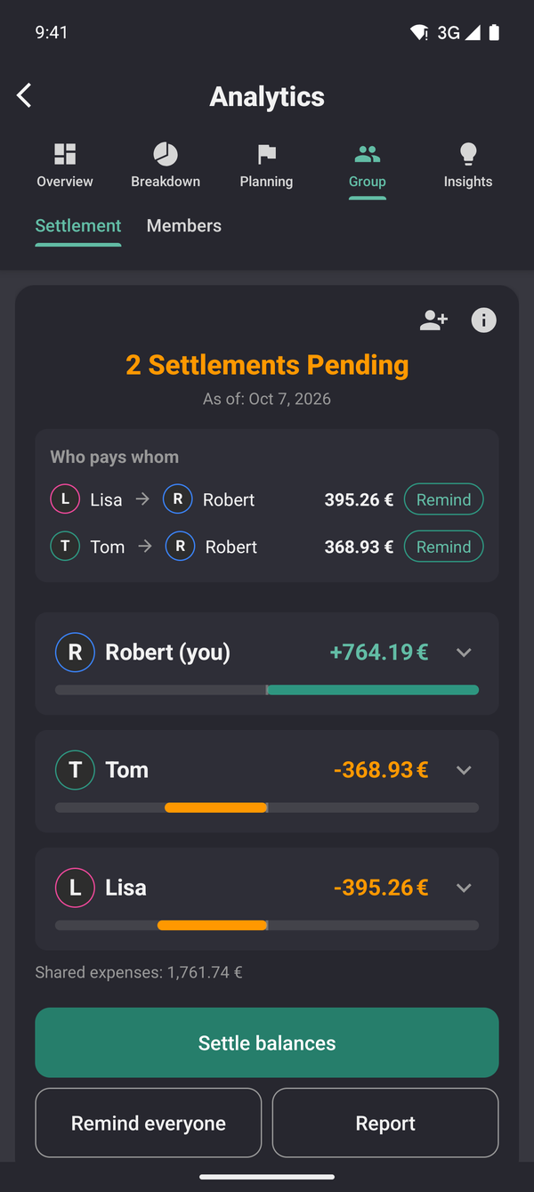 Balance and settlements
