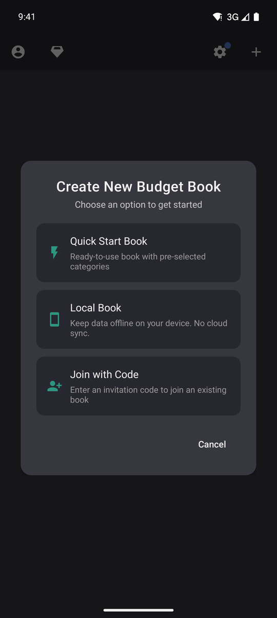 Create-book dialog with the Local Book option: keep data offline on your device